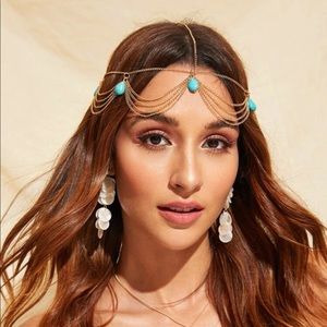 🎉 New Golden Chain & Turquoise Stone Hair Chain